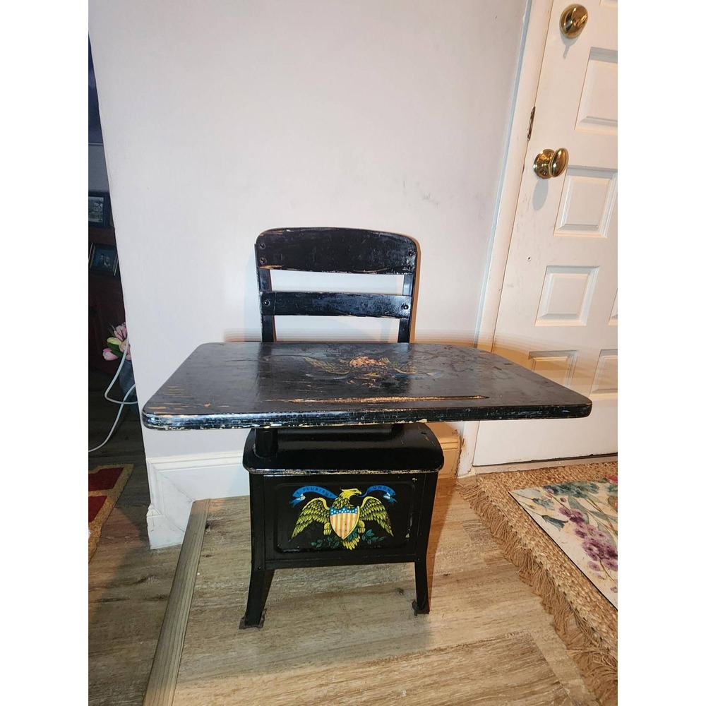 Vintage 1976 Bicentennial Irwin Seating Co Antique School Desk Black - Picture 2 of 8